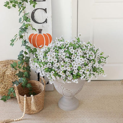 mizii Artificial Flowers for Outdoors 20 Bundles Realistic Faux Silk Flower UV Resistant Fake Plants Outside Decorations for Patio Garden Balcony Yard Porch Summer Indoor Home Decor (White)