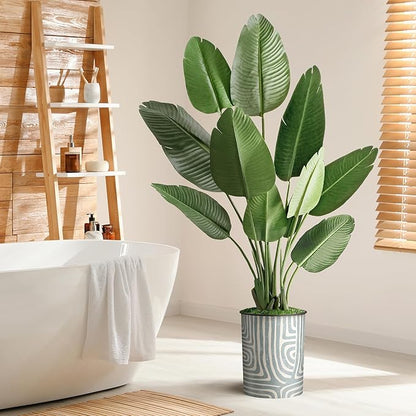 Artificial Tree in Geometric Pattern Planter, Fake Bird of Paradise Silk Tree for Indoor and Outdoor Home Decoration - 58" Overall Tall (Plant Pot Plus Tree)