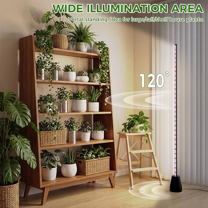 Grow Lights for Indoor Plants with Timer, 60 Inch Vertical Grow Light Full Spectrum 192 LEDs 24W with 3/6/12H Auto On/Off Remote 3 Light Modes 5-Level Dimmable Standing Plant Lamp