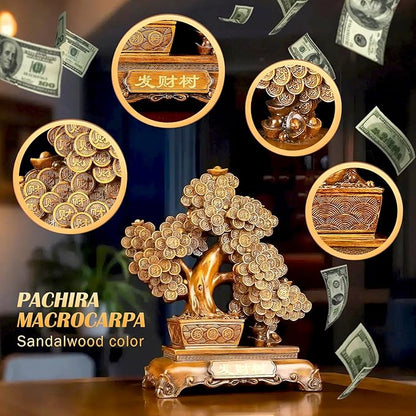 FENGSHUI-CAISHEN Top Resin Money Tree, Artificial Bonsai Tree, Handcrafted, Premium Quality, Feng Shui Gift for Abundance Luck and Success (Brown)