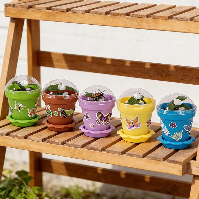 25 Packs Cupcake Plant Nursery Pots with Humidity Dome, Small Plastic Flower Plant Pots with Foam Stickers, Seeds Starter Pot Flower Planting Container for Seedlings Succulent Display (Mixed Color)