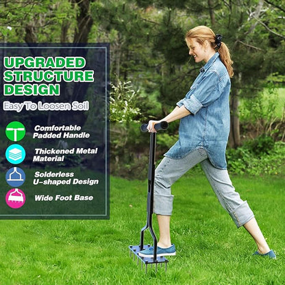 Lawn Aerator Spike Manual Tool with 15 Iron Spikes, Garden Grass Aeration Tools Hand Air Aerator & Clean Tool for Aerating Lawns & Yard Care, Loosening Soil, 36”