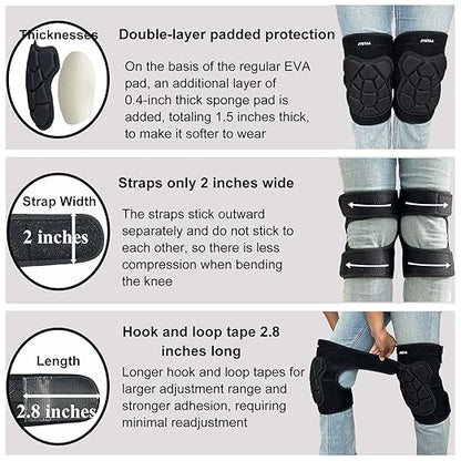 Men & Women Knee Pads, Garden Kneepads with Thick EVA Foam for Cleaning Flooring, Soft Knee Pad for Weeding Crawling Painter, Adjustable Safety Knee Cushion for Outdoor & Indoor Work for Christmas, Black M (1 Pair)