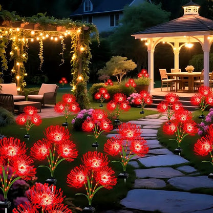 Solar Garden Flower Lights Outdoor,4 Pack 12-Head Red Spider Lily Waterproof with Glowing Stems,Elegant Yard & Patio Decor,Ideal Valentine's,Christmas & Gardening Gifts for Women,Mothers & Grandma