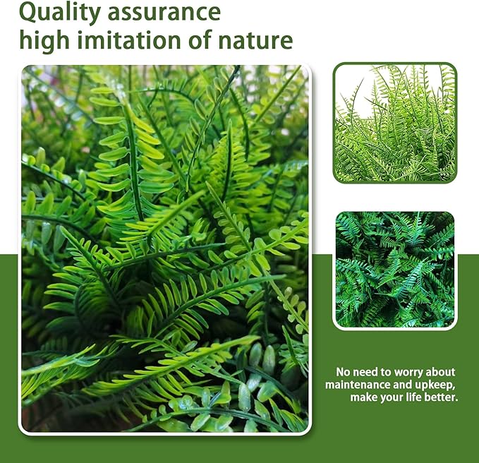 20 Bundles Artificial Plants, Fake Boston Fern Greenery Outdoor UV Resistant No Fade Faux Plastic Plants Garden Porch Window Box Decorating