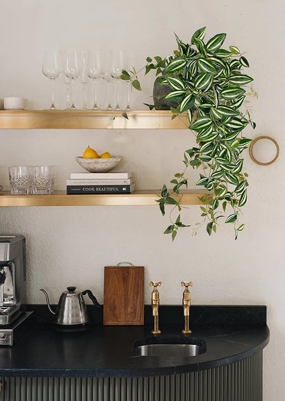 DILATATA Fake Hanging Plants Artificial Hanging Plants 26" Faux Wandering Jew Hanging Leaves Plants for Wall Shelf Home Indoor Outdoor Decor - 2 Pack