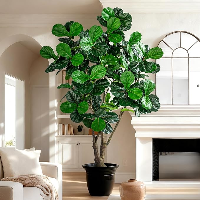 Large Artificial Trees with Pot Indoor Outdoor Realistic Floor Fake plantas Tall Faux Fiddle Leaf fig Tree for Home Living Room Bedroom Office Porch Outside Patio arboles artificiales para decoracion