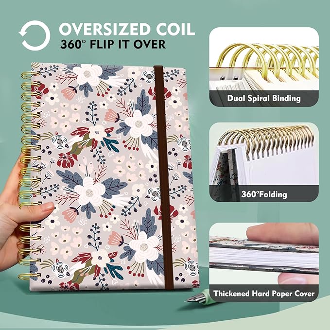 Cute Spiral Journal Notebook,Binding with Premium Paper for Girl Women,Cool Funny 120 Pages,100gsm A5 College Ruled NotebookJournal,Perfect for Gifts Nurse Teacher Women(Cute Grey Flower)