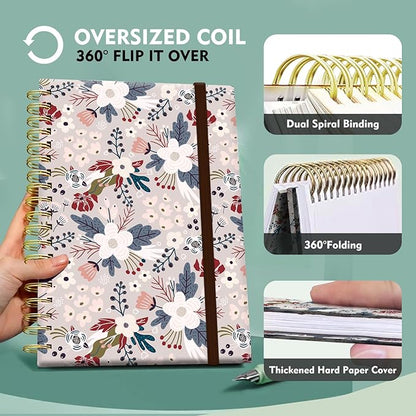 Cute Spiral Journal Notebook,Binding with Premium Paper for Girl Women,Cool Funny 120 Pages,100gsm A5 College Ruled NotebookJournal,Perfect for Gifts Nurse Teacher Women(Cute Grey Flower)