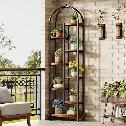 Tribesigns 8-Tier Plant Stand Indoor, 70" Tall Arched Plant Shelf with Metal Frame, Multi-Tier Flower Stand Pot Holder Corner Display Rack for Patio, Balcony, Garden, Living Room, Brow& Black
