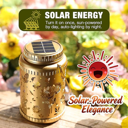 Cooo 6 Pack Solar Lanterns Outdoor Waterproof Sunflower Butterfly Solar Pathway Lights Landscape Path Christmas Gifts for Women Mom Grandma for Outdoor Table Lamps Garden Yard Backyard Decor -Gold