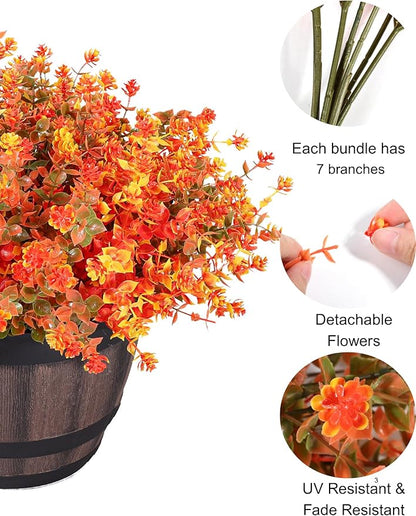 16 Bundles Artificial Flowers for Fall Outdoors Decoration - Fake Mums Faux Artificial Plants Plastic Shrubs Flower No Fade for Harvest Halloween Thanks Giving Day Decor
