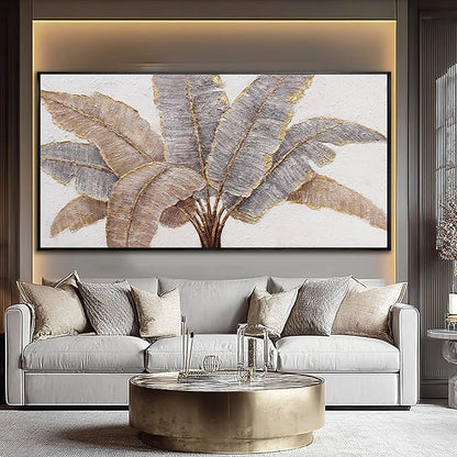 CHUDANHAO Plant Canvas Wall Art Contemporary Wall Decor Gold Pictures Textured Home Decorations 29"x58" Canvas Art for Living Room Kitchen