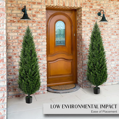 6FT Artificial Cedar Topiary Trees Set of 2，72 Inch Tall UV Protection Fake Cypress Trees for Outdoors, Realistic Potted Pine Plants for Patio, Porch, Home, Doorway Decor