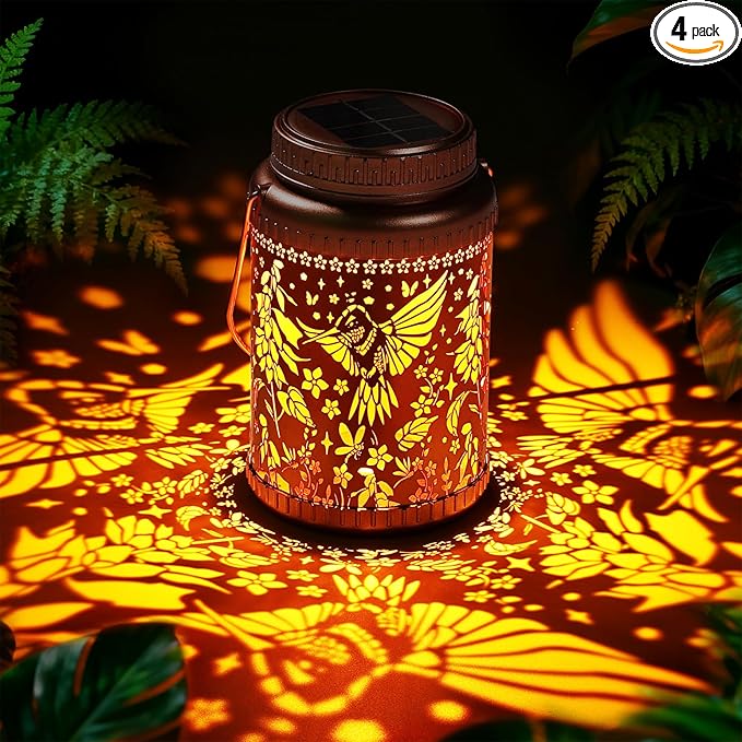 Cooo 4 Pack Solar Lanterns Outdoor Waterproof Hummingbird Red_Sage Solar Pathway Lights Landscape Path Christmas Gifts for Women Mom Grandma Outdoor Table Lamps Garden Yard Backyard Decor -Rose Gold