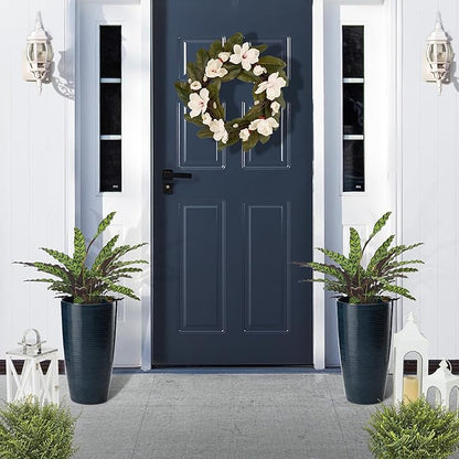 Glitzhome 22.5"H Oversized Tall Plnters, Large Planters for Outdoor Plants, Faux Ceramic Textured Turquoise Tall Planter with Drainage Holes, Large Flower Pots for Porch Outdoor Indoor Garden,Set of 2
