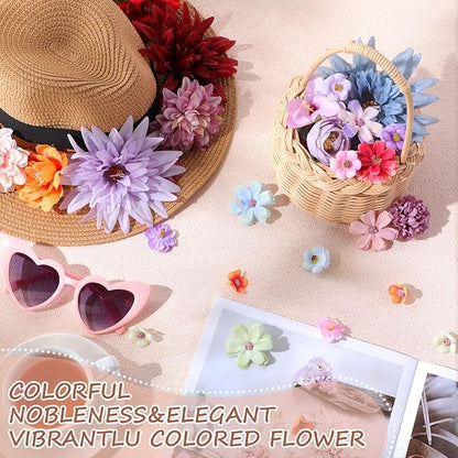 80 Pcs Assorted Fake Flower Heads Mini Artificial Flower Heads Bulk Silk Faux Daisy for Crafts Fake Peony Rose for Wedding Party Wreath Home Decoration(Assorted Color)