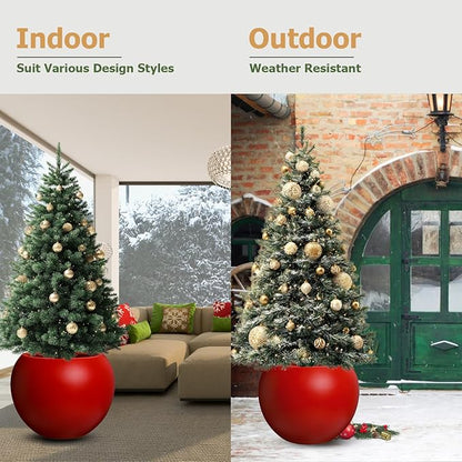 16" H x 20" D Globo Fiberstone Round Planter with Drainage Hole, Smooth Finishes, Weather Resistant for Indoor and Outdoor Use, Included 2 Extra Coco Mats (Red, 13.5" Pot Opening)