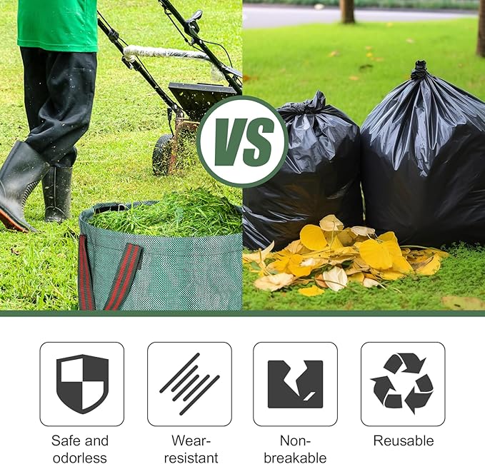 abcGoodefg 2 Pack 32 Gallon Lawn And Leaf Bags Havey Duty, Reusable Yard Waste Bags with Handle, Garden Bags With Gardening Gloves, Camping Yard Recycling Bag For Leaves