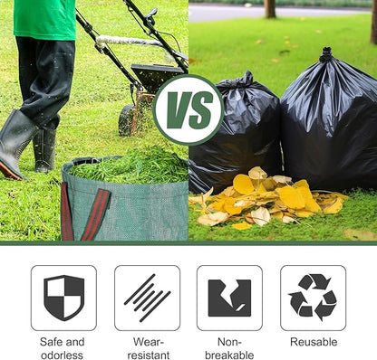 abcGoodefg 2 Pack 32 Gallon Lawn And Leaf Bags Havey Duty, Reusable Yard Waste Bags with Handle, Garden Bags With Gardening Gloves, Camping Yard Recycling Bag For Leaves