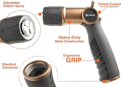 Thumb Control Adjustable Nozzle - Heavy-Duty Metal, 1-Pattern Spray with Ergonomic Grip for Easy Water Flow Control, Ideal for Tough Cleaning and Watering Tasks like Car Washing,Garden