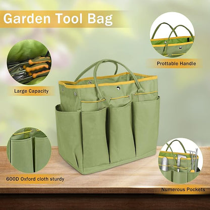 Garden Tool Set, WisaKey 9 Piece Stainless Steel Heavy Duty Gardening Hand Tools with Handle, Durable Garden Tool Bag, Gardening Gifts for Women and Men White Elephant Gifts for Adult