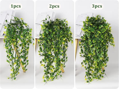 RECUTMS Artificial Plant Fake Plants Artificial Hanging Plants Faux Ivy Plant with Yellow Leaf Fake Hanging Plant Indoor Decoration House Party Garden Room Wall Decor（Yellow）