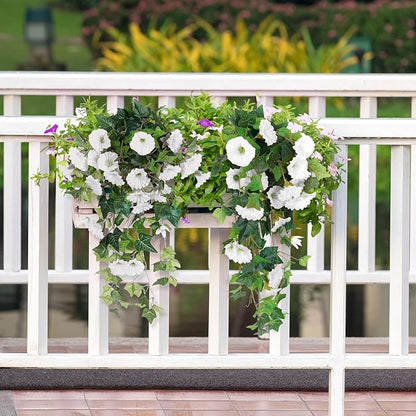 RECUTMS Artificial Fake Hanging Flowers Plants for Outdoor Decoration, 2 Pcs UV Resistant Faux Petunias Trailing Plants Realistic Flower Look Real for Door Wall Yard Porch Garden Planter (White)