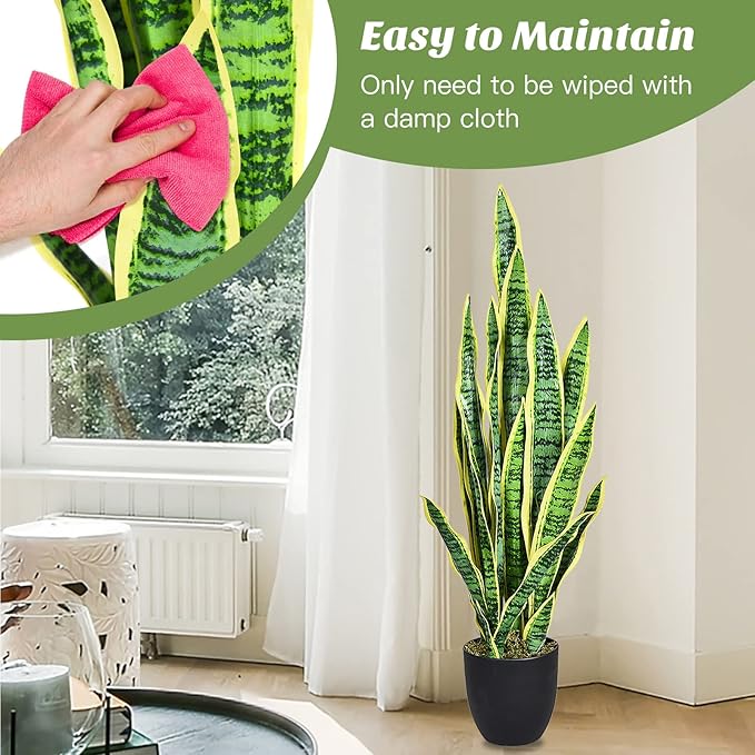 Goplus Fake Snake Plant, 36" Tall Artificial Potted Floor Plant, Large Faux Sansevieria Plant with 6'' Pot and 20pcs Leaves for Living Room House Modern Office Indoor Decor