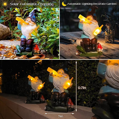 DKJOCKY Gnomes Gifts for Women for Christmas,Funny Garden Gnomes Outdoor Decorations for Yard, Gnomes with Solar Lights Garden Decor, Birthday Gifts for Women Unique