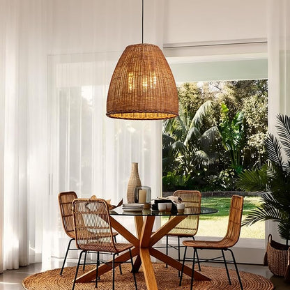 Rustic Rattan Chandelier Light Fixtures, 16.5IN Boho Hand Woven Pendant Light, 3-Lights Farmhouse Lampshade Dinning Room Hanging Lamp for Living Room Kitchen Island Hallway Bedroom Hallway