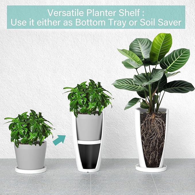 ZMTECH 21 Inch Tall Planters for Outdoor Plants Set of 2 Large Outdoor Planters for Outside Round Plant Pots Plastic Flower Pots with Drainage Holes for Front Porch Patio Garden, White