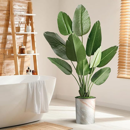 Artificial Tree in Modern Granite Effect Planter, Fake Bird of Paradise Silk Tree for Indoor and Outdoor Home Decoration - 58" Overall Tall (Plant Pot Plus Tree)
