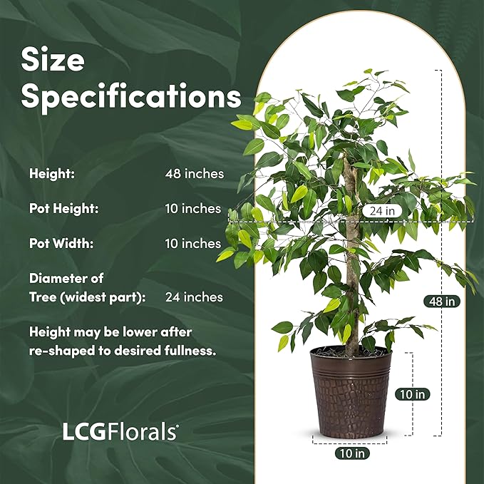 4ft Ficus Tree in Copper Metal Pot with Real-Wood Trunk - Indoor and Outdoor Faux Plants for Patio, Living Rooms, Offices & Outdoor Spaces