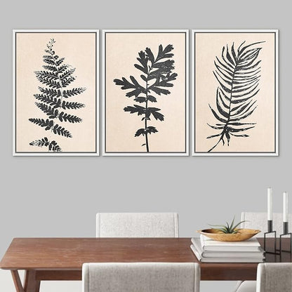 Ashbrook Framed Canvas Print Wall Art Set Black Grunge Forest Plant Silhouette Nature Wilderness Illustrations Modern Art Rustic Chic Colorful for Living Room, Bedroom, Office - 16"x24"x3 White