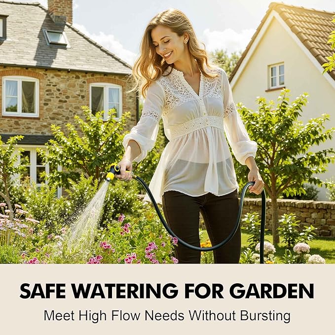 Lightweight Rubber Garden Hose 50 ft, 5/8" Hybrid Rubber Hose with Solid Brass Fitting, Water Hose Pipe for Outdoor, Cleaning & Washing