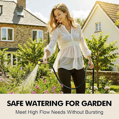 Lightweight Rubber Garden Hose 50 ft, 5/8" Hybrid Rubber Hose with Solid Brass Fitting, Water Hose Pipe for Outdoor, Cleaning & Washing