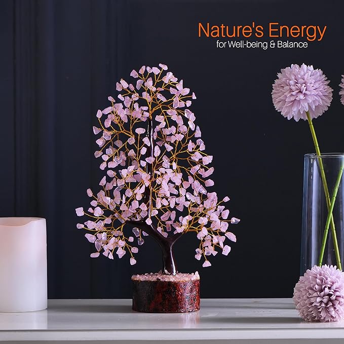 Rose Quartz Crystals Tree of Life Gifts, Womens Birthday Gifts for Her, Money Tree, Pink Tree Decor, Rose Quartz Pink Gifts for Women, Office Decor, Housewarming Gifts, Gemstone Trees