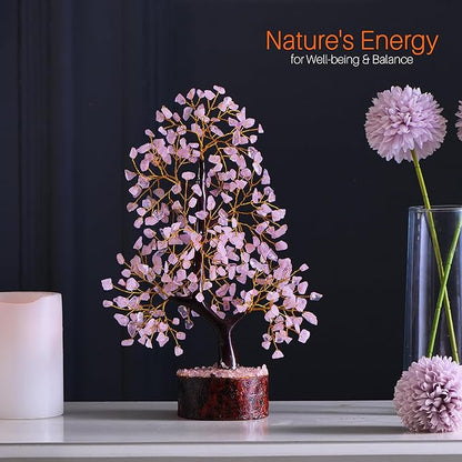 Rose Quartz Crystals Tree of Life Gifts, Womens Birthday Gifts for Her, Money Tree, Pink Tree Decor, Rose Quartz Pink Gifts for Women, Office Decor, Housewarming Gifts, Gemstone Trees