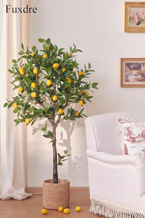 5ft Tall Artificial Lemon Tree with Fake Lemons Floor Plants Artificial for Decor Realistic to Indoor Home Office Fauxe Lemon Tree, Yellow