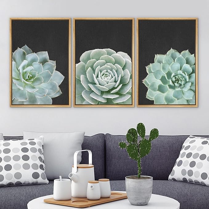Ashbrook Framed Canvas Print Wall Art Set Green Desert Rose Cactus Succulents Nature Wilderness Photography Modern Art Minimal Chic Colorful for Living Room, Bedroom, Office - 24"x36"x3 Natural