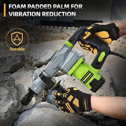 JUMPHIGH Work Gloves for Men, Heavy Ducty TPR Protector Impact Gloves, Anti Vibration, Abrasion Resistance, Flex Grip, Touch Screen (M)