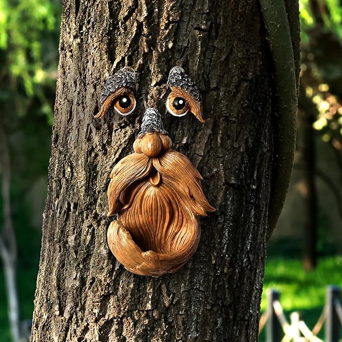 Playful Tree Faces Decor Outdoor, Whimsical Tree Decorations Outdoor for Gardens & Yards, Adding Personality to Nature for Your Lawn & Garden Ornaments (Small)