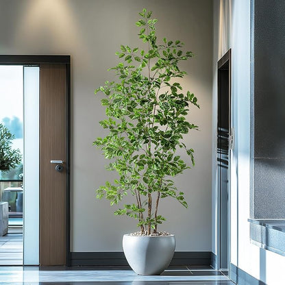 Artificial Ficus Tree Indoor 7ft, Large Potted Faux Tree with Realistic Silk Leaves & Trunk for Home Office, Living Room Corner Decor
