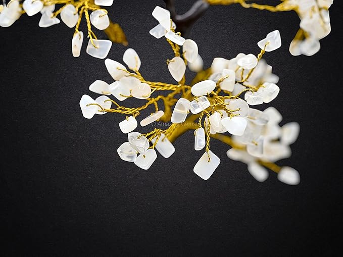 White Moonstone Natural Healing Premium Crystal Bonsai Feng Shui Fortune Money Tree of Life for Home Office Decor (Gift Box Ready,10-12 Inch)