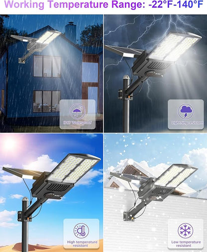 JAYNLT Y-9000W Solar Street Lights Outdoor,6500K 700000LM High Power Parking Lot Lights Commercial Dusk to Dawn, IP67 Waterproof Solar Security Flood Lamps Motion Sensor for Yards, Farm,Road
