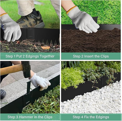 12 Inch Height Galvanized Steel Landscape Edging, 20Ft Metal Garden Edging Border with 6 Clips - Rust-Resistant Lawn Edging for Yard (40" L x 12" H, Black)