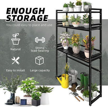 3 Tier Metal Plant Stand Outdoor Indoor, Heavy Duty Stackable Plant Shelf, Tall Waterproof Flower Pot Holder Rack for Garden, Patio, Balcony, Porch, Display Rack, Black