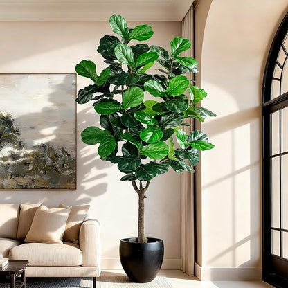 Large Artificial Trees with Pot Indoor Outdoor Realistic Floor Fake plantas Tall Faux Fiddle Leaf fig Tree for Home Living Room Bedroom Office Porch Outside Patio arboles artificiales para decoracion