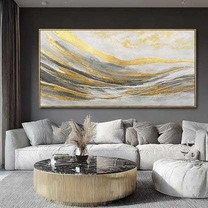 Gold Home Wall Decor Line Canvas Wall Art Vintage Artwork 29"x58" Large Poster for Living Room Office Kitchen Pictures